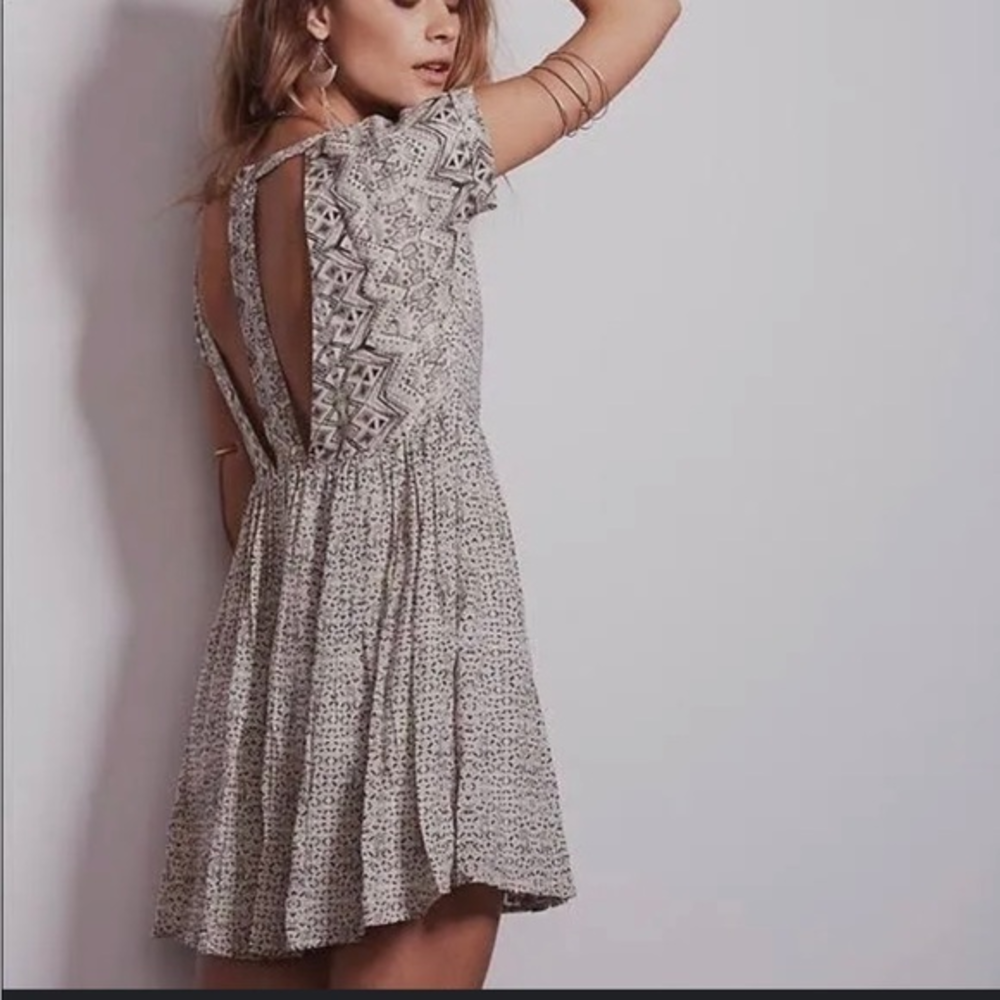 Free People Geometric Patterned Mini Dress - Gray and White